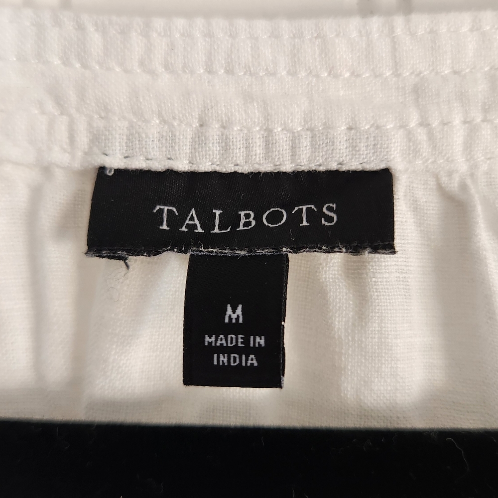 TALBOTS White 100% Linen Euro Summer Cottagecore Puff Sleeve Blouse Top Medium - Picture 5 of 6